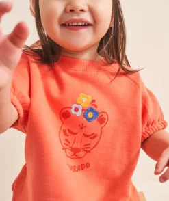 T-shirt manches courtes bébé fille en coton bio orange style poncho