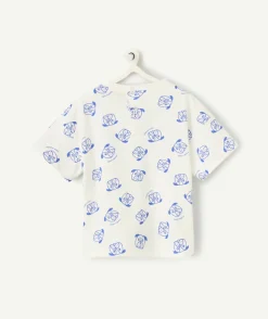 T-shirt manches courtes bébé garçon en coton bio blanc imprimé tête de chiens