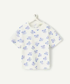 T-shirt manches courtes bébé garçon en coton bio blanc imprimé tête de chiens