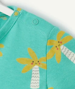 T-shirt manches courtes bébé garçon en coton bio vert avec imprimé palmiers