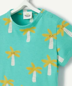 T-shirt manches courtes bébé garçon en coton bio vert avec imprimé palmiers