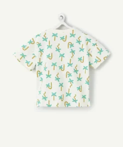 T-shirt manches courtes bébé garçon en coton bio écru imprimé palmier