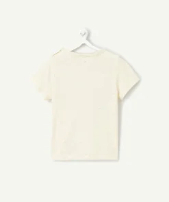 T-shirt manches courtes bébé garçon beige imprimé mouchetés de couleurs et motif oiseaux