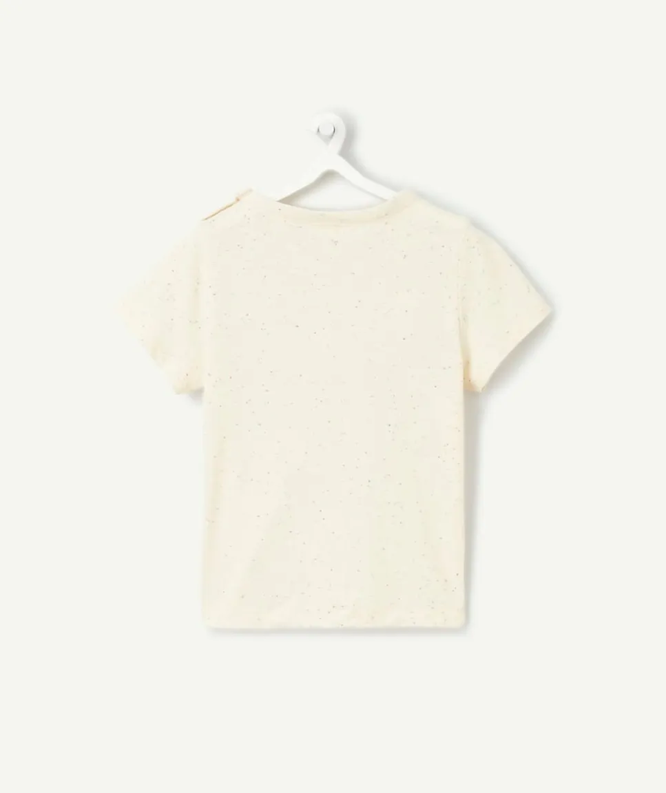 T-shirt manches courtes bébé garçon beige imprimé mouchetés de couleurs et motif oiseaux