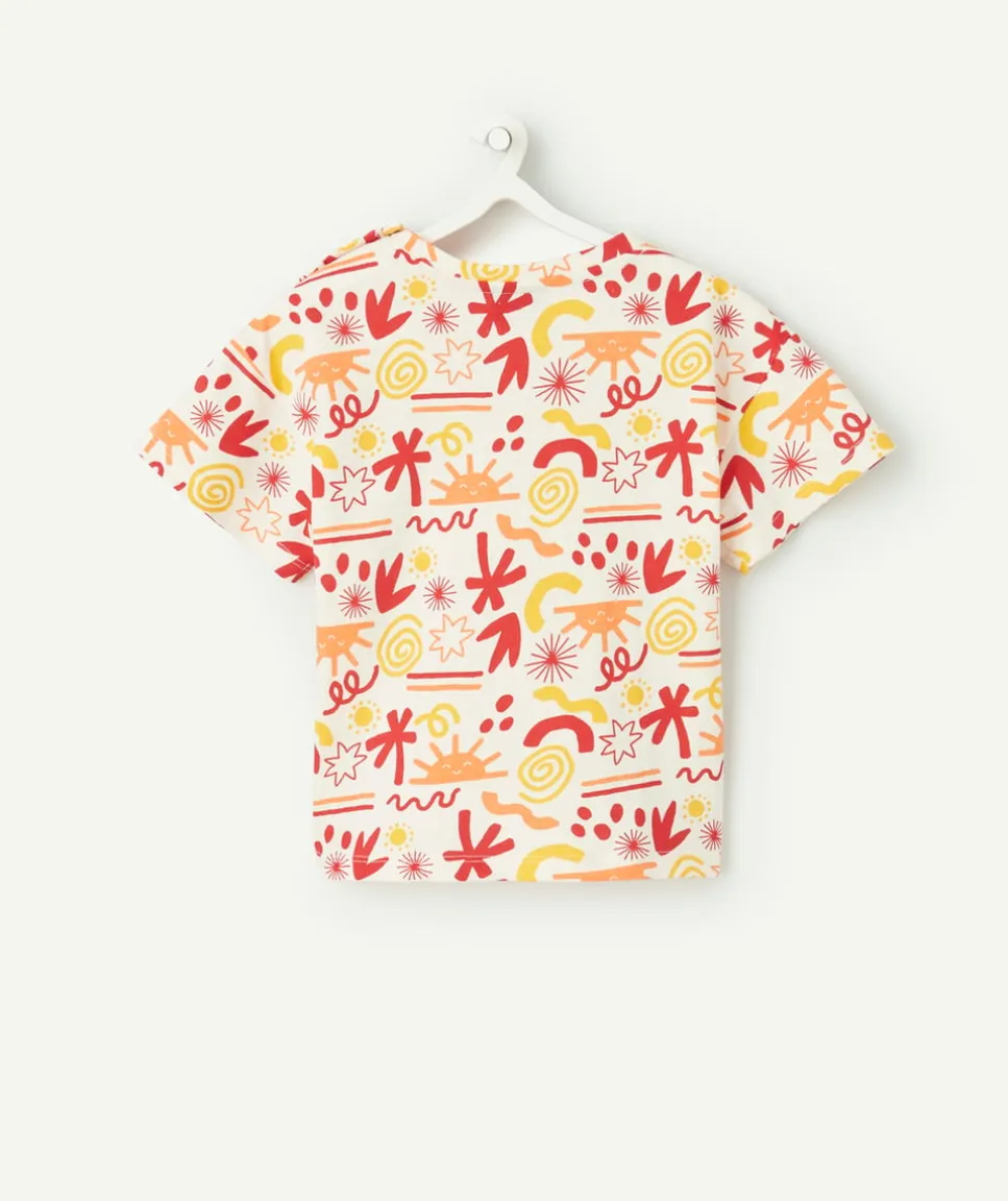 T-shirt manches courtes bébé garçon en coton bio imprimé coloré rouge orange et jaune