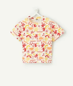 T-shirt manches courtes bébé garçon en coton bio imprimé coloré rouge orange et jaune