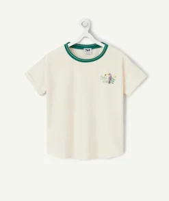 T-shirt à manches courtes écru pour fille détail vert thème jungle