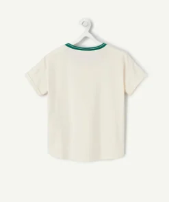T-shirt à manches courtes écru pour fille détail vert thème jungle