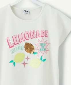 T-shirt manches courtes fille blanc imprimé fantaisie