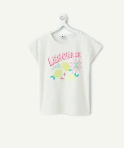 T-shirt manches courtes fille blanc imprimé fantaisie