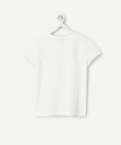 T-shirt manches courtes fille en coton bio blanc motif malibu