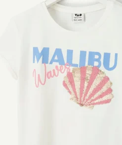 T-shirt manches courtes fille en coton bio blanc motif malibu