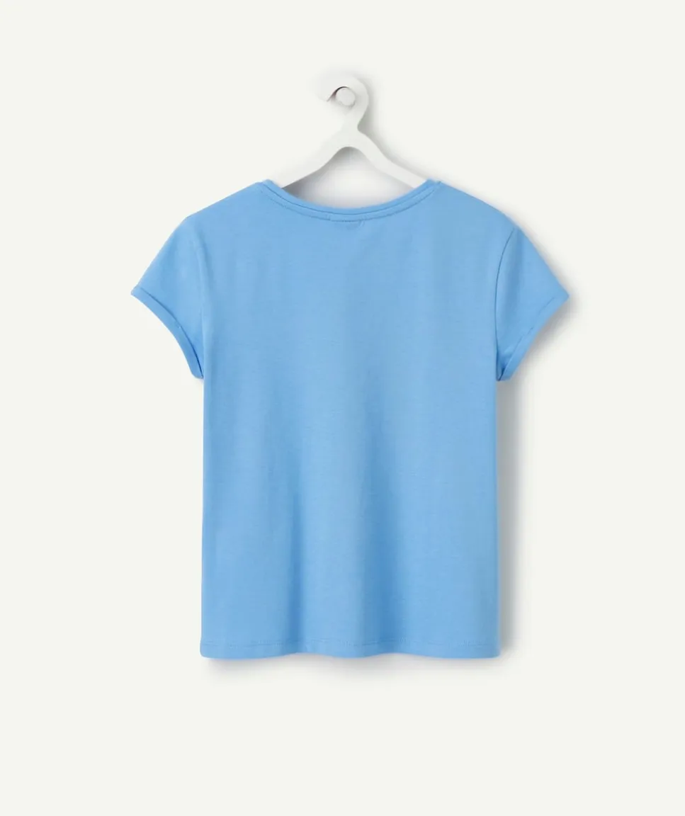 T-shirt manches courtes fille en coton bio bleu message floride