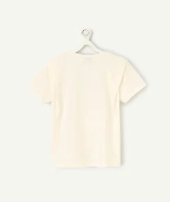 T-shirt manches courtes fille en coton bio écru imprimé miami