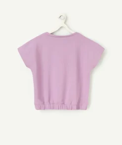 T-shirt manches courtes fille en viscose labellisée violet et message couleur doré