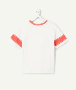 T-shirt manches courtes fille en coton bio écru et rouge