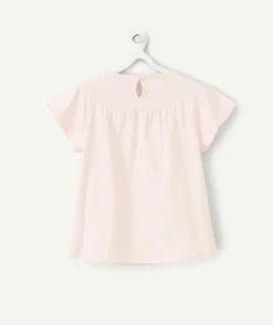 T-shirt manches courtes fille en coton bio rose avec crochet