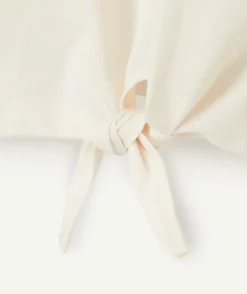 T-shirt manches courtes fille en coton bio écru avec noeud