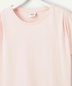 T-shirt manches courtes fille en coton bio rose pâle