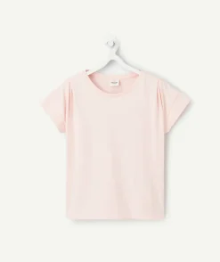 T-shirt manches courtes fille en coton bio rose pâle