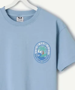 T-shirt manches courtes garçon coton bleu imprimé