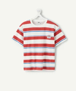 T-shirt manches courtes garçon coton rayé rouge