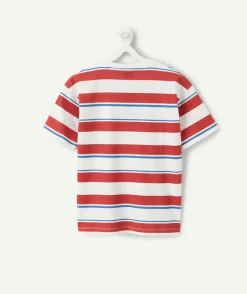 T-shirt manches courtes garçon coton rayé rouge