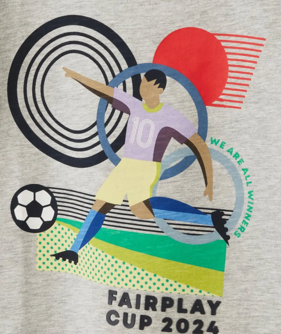T-shirt manches courtes garçon en coton bio gris thème foot