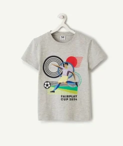 T-shirt manches courtes garçon en coton bio gris thème foot
