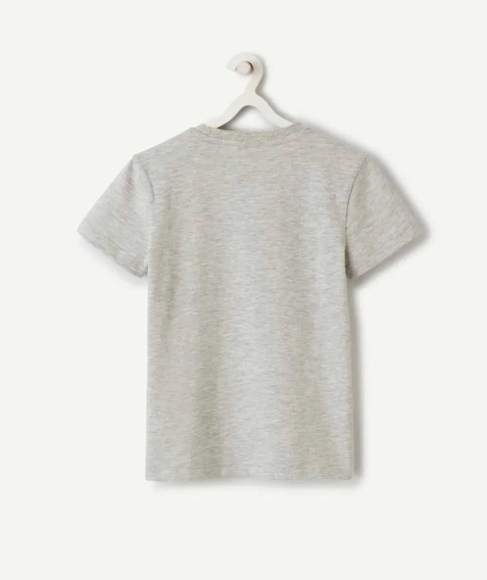 T-shirt manches courtes garçon en coton bio gris thème foot