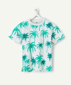 T-shirt manches courtes garçon en coton bio imprimé palmiers