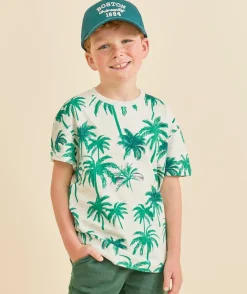 T-shirt manches courtes garçon en coton bio imprimé palmiers