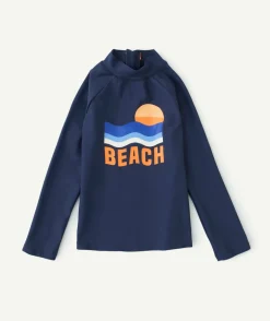 T-shirt manches longues anti-uv garçon en fibres recyclées bleu marine