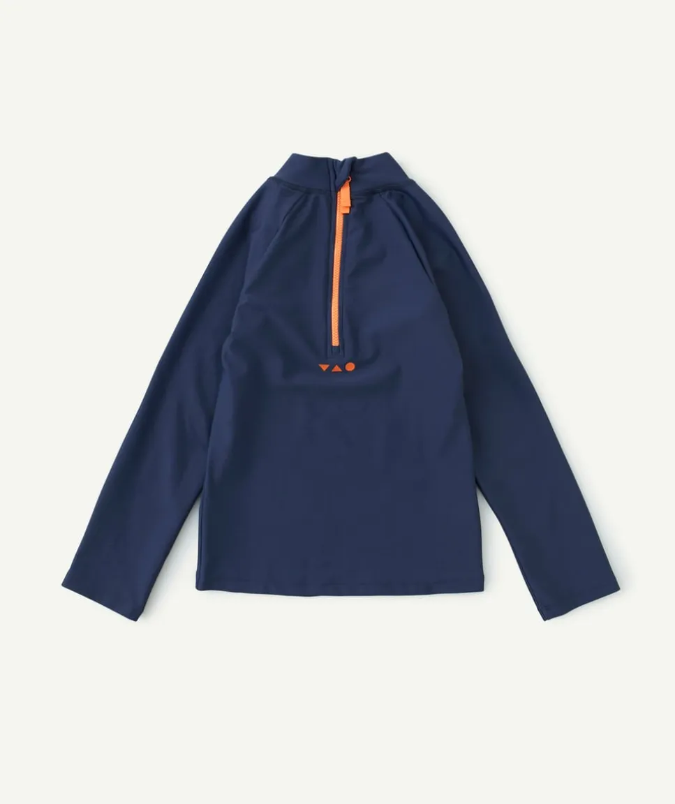 T-shirt manches longues anti-uv garçon en fibres recyclées bleu marine