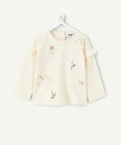T-shirt manches longues bébé fille écru imprimé fantaisie