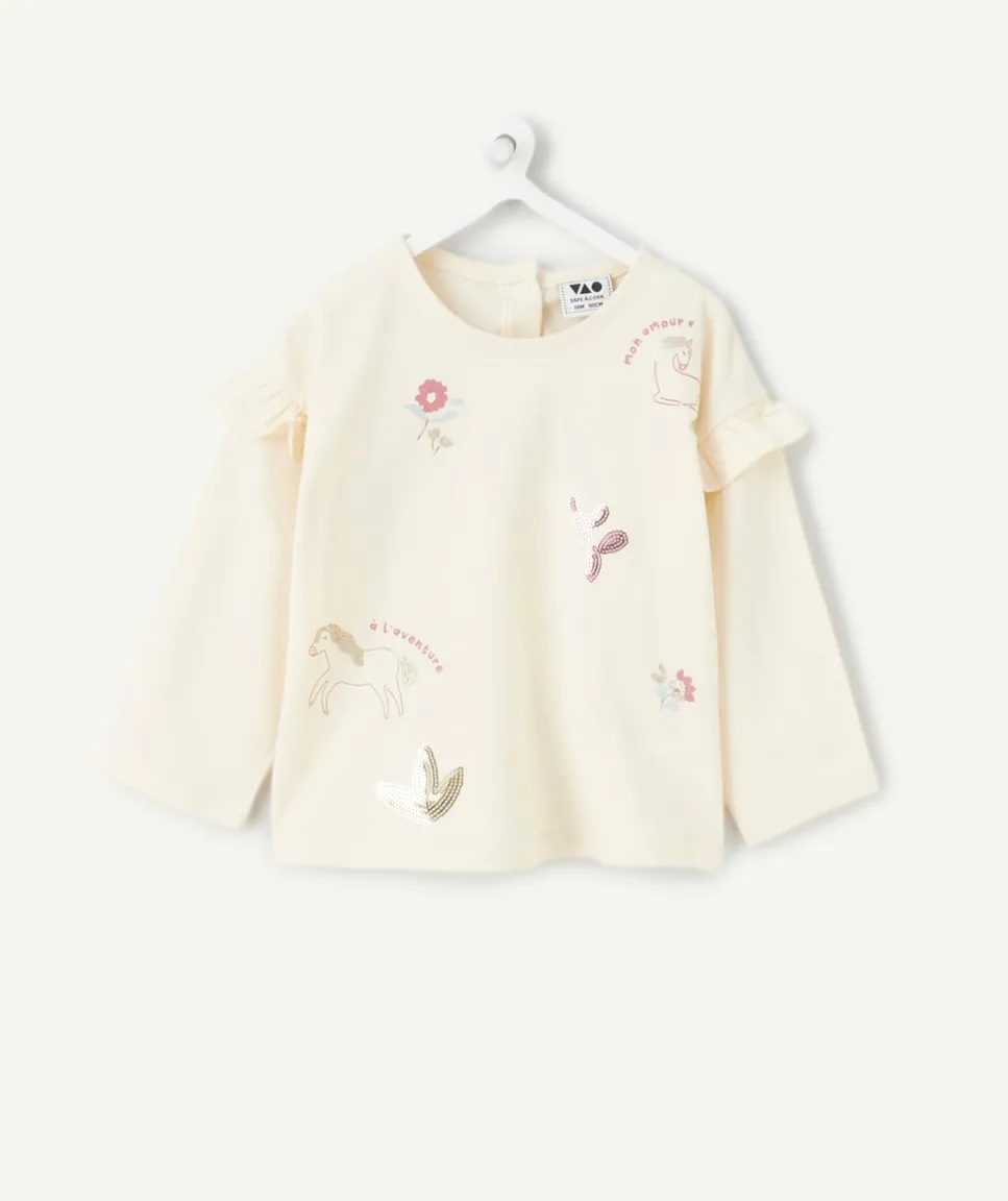 T-shirt manches longues bébé fille écru imprimé fantaisie