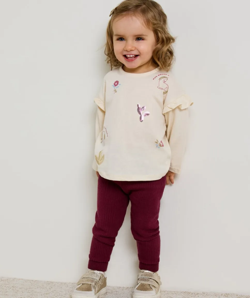 T-shirt manches longues bébé fille écru imprimé fantaisie