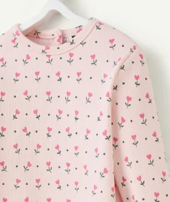 T-shirt manches longues bébé fille en coton bio imprimé à fleurs
