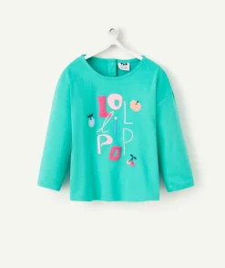 T-shirt manches longues bébé fille en coton bio vert avec détails bouclettes