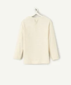 T-shirt manches longues bébé garçon en coton bio écru avec poche sur le cœur
