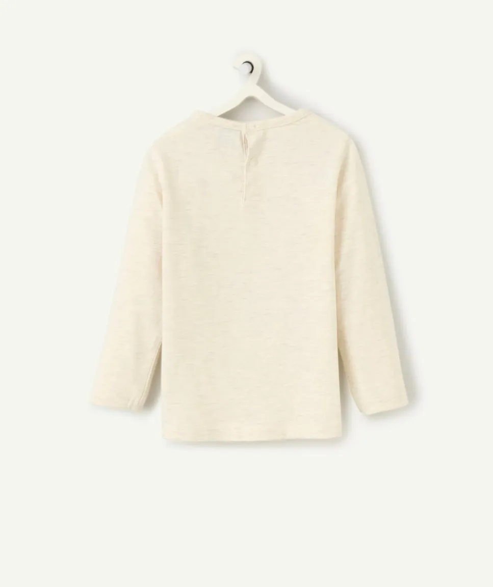T-shirt manches longues bébé garçon en coton bio écru avec poche sur le cœur