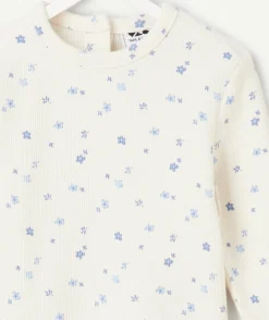 T-shirt manches longues blanc bébé fille imprimé floral