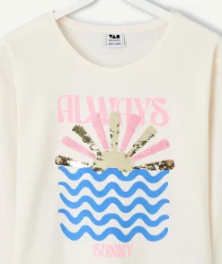 T-shirt manches longues fille coton écru imprimé