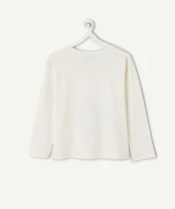 T-shirt manches longues fille coton écru imprimé