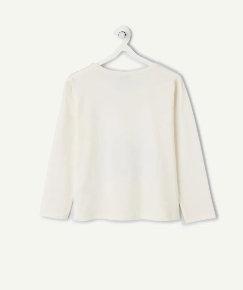 T-shirt manches longues fille coton écru imprimé