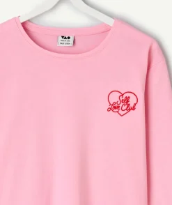 T-shirt manches longues fille coton rose brodé