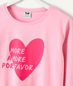 T-shirt manches longues fille coton rose imprimé cœur