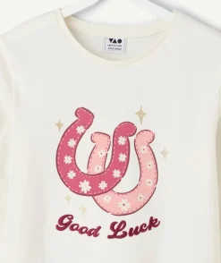 T-shirt manches longues fille imprimé blanc