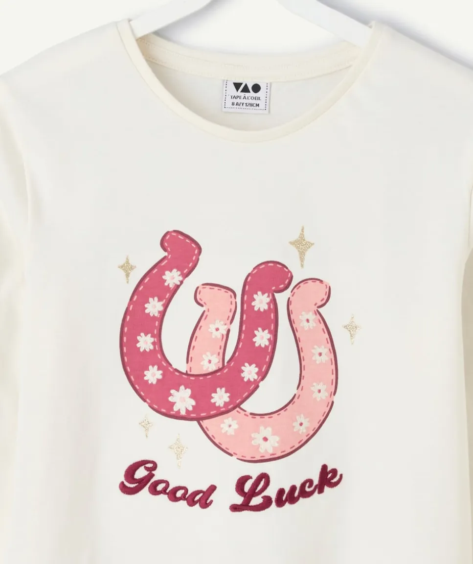 T-shirt manches longues fille imprimé blanc