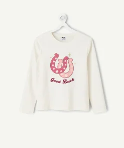 T-shirt manches longues fille imprimé blanc